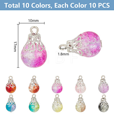 100Pcs 10 Color Crackle Glass Charms PALLOY-AB00224-1