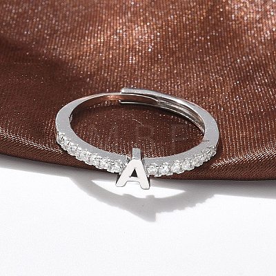 S925 Sterling Silver Adjustable Letter Rings for Women RJEW-M068-01P-A-1