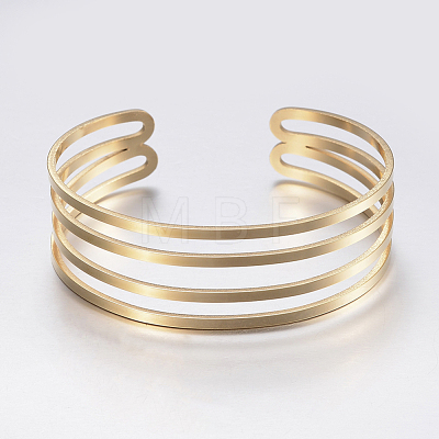 Hollow Ion Plating(IP) 304 Stainless Steel Wide Band Cuff Bangles BJEW-H565-01G-1