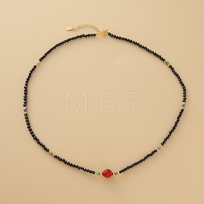 Vintage Style Natural Black Tourmaline Red Agate Necklace Silver Gold Plated QC3026-1