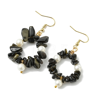 Natural Obsidian Beaded Dangle Earrings EJEW-JE07215-01-1