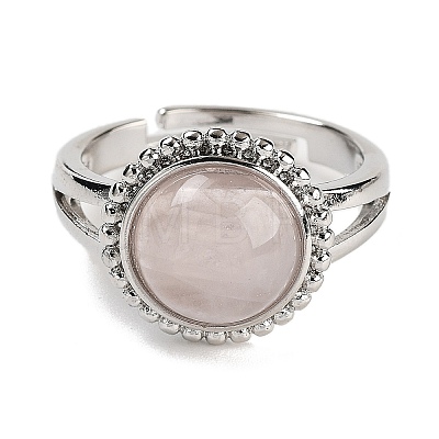 Natural Rose Quartz Round Adjustable Rings RJEW-K271-02P-02-1