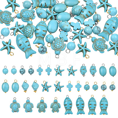 64Pcs 8 Styles 2 Colors Synthetic Turquoise Pendants PALLOY-SW00130-1