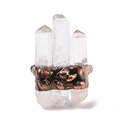 Triple Natural Quartz Crystal Irregular Bullet Open Cuff Ring G-I330-16R-1