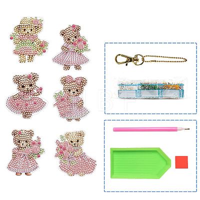 6Pcs Bear DIY Diamond Painting Keychain Kit PW-WG61106-01-1