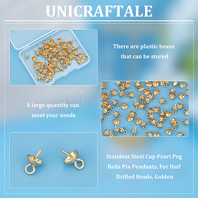 Unicraftale 80Pcs 201 Stainless Steel Cup Pearl Peg Bails Pin Pendants STAS-UN0054-52-1