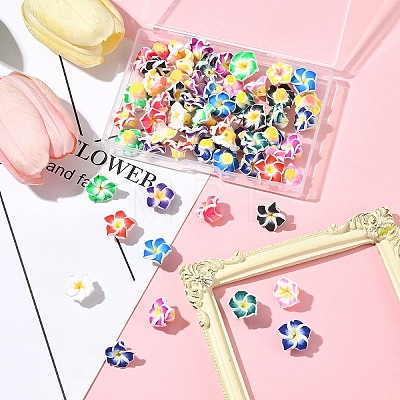 60Pcs 15 Colors Handmade Polymer Clay 3D Flower Plumeria Beads CLAY-FS0001-39-1