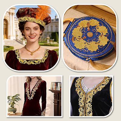 Sew on Ethnic Style Embroidery Leaf Polyester Hollow Lace Ribbons OCOR-WH0008-113-1