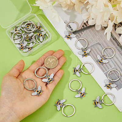 20Pcs Alloy Enamel Bees Keychain KEYC-FH00099-1