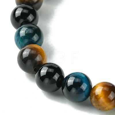 Dyed Natural Tiger Eye & Black Onyx Round Beaded Stretch Bracelets for Women BJEW-TA00438-1