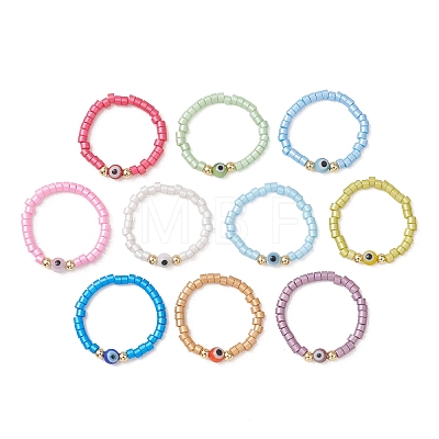 10Pcs 10 Colors Glass Bead Finger Rings RJEW-MZ00033-1