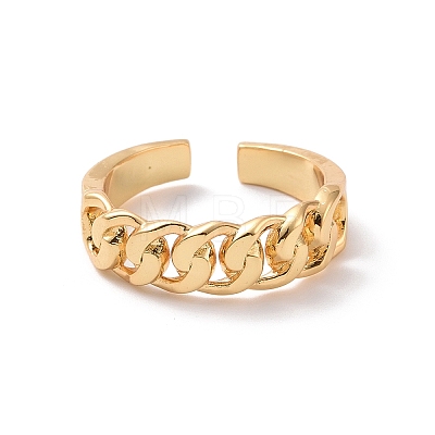Brass Curb Chains Shape Open Cuff Ring for Women RJEW-P034-07G-1