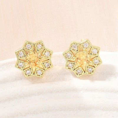 Brass Micro Pave Cubic Zirconia Stud Earrings for Women KK-A305-03G-01-1