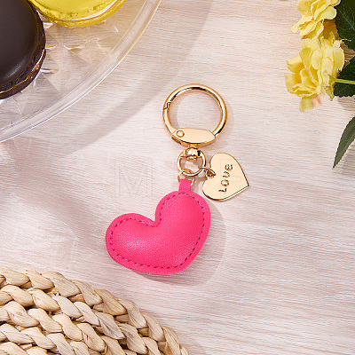 1Pc Imitation Leather Heart Keychain KEYC-CL0001-14E-1