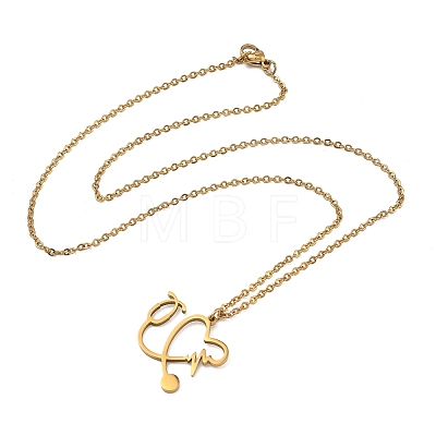 304 Stainless Steel Heart Shaped Stethoscope Pendant Necklaces for Women NJEW-B158-03G-1