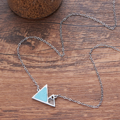 304 Stainless Steel Mustard Seed Faith Mountain Pendant Necklaces with Synthetic Turquoise for Women WG2DB0E-01-1