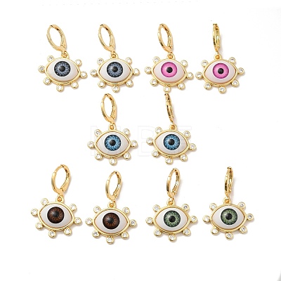Resin Horse Eye Dangle Leverback Earrings with Cubic Zirconia EJEW-E185-01G-M-1