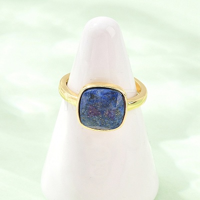 Natural Lapis Lazuli Finger Rings with Brass Findings G-H353-04G-02-1