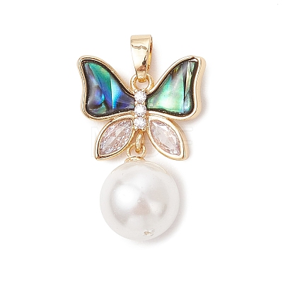 3Pcs 3 Sizes Natural Paua Shell with Round White Shell Pearl Pendants PALLOY-JF05084-1