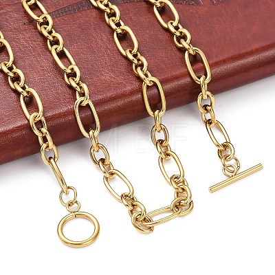 Ion Plating(IP) 304 Stainless Steel Figaro Chain Necklaces NJEW-O124-03G-1