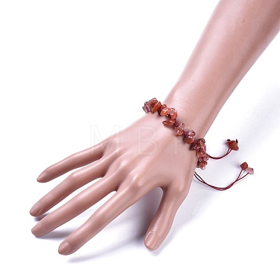 Adjustable Natural Carnelian Chip Beads Braided Bead Bracelets BJEW-JB04392-05-1