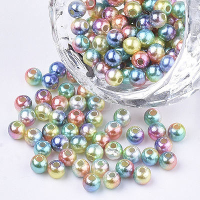 Rainbow ABS Plastic Imitation Pearl Beads X1-OACR-Q174-10mm-07-1