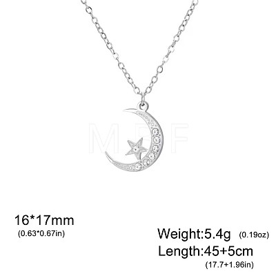 304 Stainless Steel Crystal Rhinestone Moon with Star Pendant Necklaces for Unisex WGDDE1C-01-1
