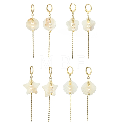 Natural Cultured Freshwater Pearl & Natural Freshwater Shell Earrings for Women EJEW-JE07275-1
