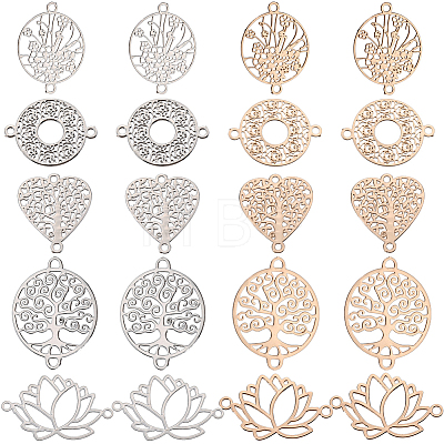 80Pcs 10 Styles Rack Plating Brass Filigree Connector Charms KKC-SC0001-04-1