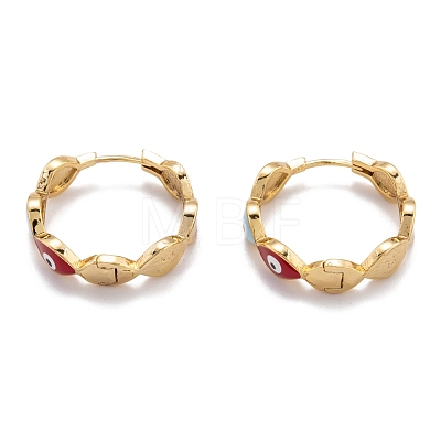 Brass Enamel Huggie Hoop Earrings EJEW-F264-18-G-1