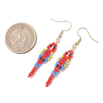 Bird Glass Seed Beaded Dangle Earrings EJEW-MZ00690-1