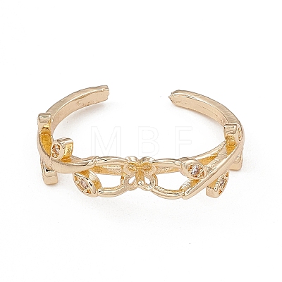 Rack Plating Brass with Clear Cubic Zirconia Open Cuff Ring Settings KK-G455-12G-1
