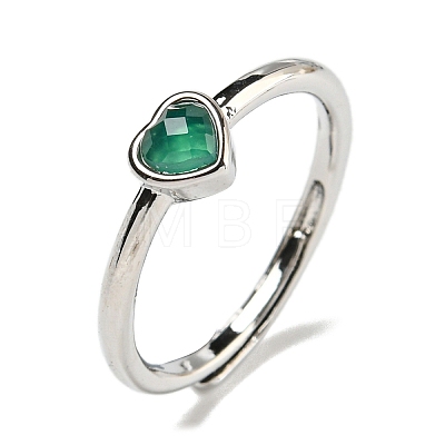 Heart Natural Dyed & Heated Green Onyx Agate Adjustable Rings RJEW-Q818-02P-04-1