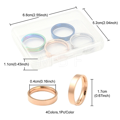4Pcs 4 Colors 201 Stainless Steel Plain Band Finger Rings Set for Women RJEW-YW0001-03-1