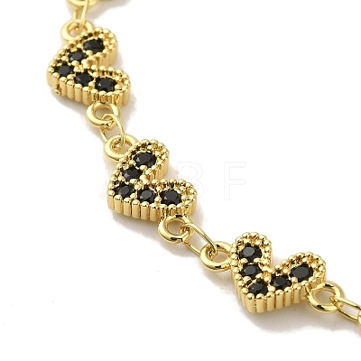 Rack Plating Brass Micro Pave Cubic Zirconia Heart Link Chain Bracelets for Women BJEW-P323-09G-1