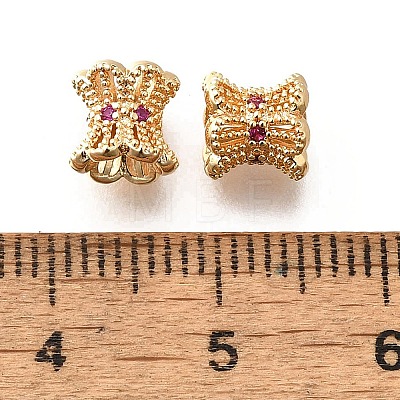 Brass Micro Pave Magenta Cubic Zirconia Beads KK-M318-24G-02-1