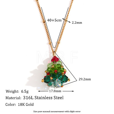Glass Beaded Christmas Tree Pendant 304 Stainless Steel Satellite Chain Necklaces FS-WG4D061-02-1