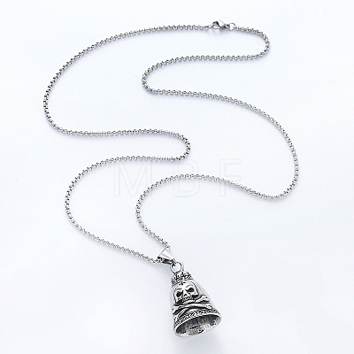 Cross Skull Viking Guardian Bell 304 Stainless Steel Pendant Box Chain Necklaces for Men Women DE4084-1