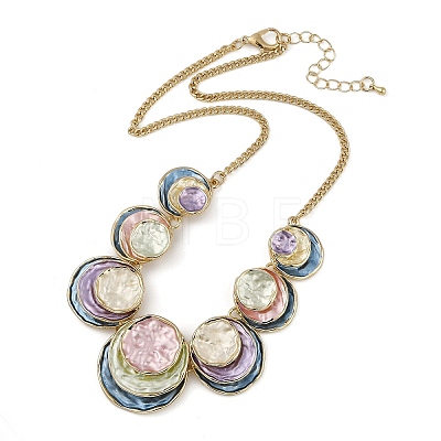 Summer Beach Alloy Colorful Enamel Multi Layer Flat Round Bib Necklaces NJEW-B113-04-1