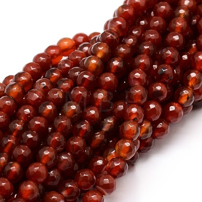 Faceted Natural Agate Round Beads Strands G-E319B-6mm-02-1