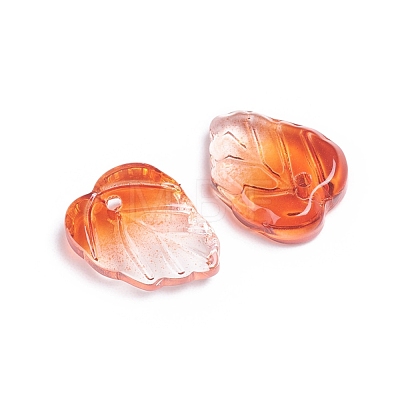 Autumn Theme Two-Tone Transparent Glass Charms GLAA-H016-15O-1
