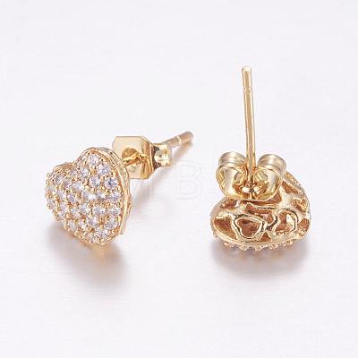 Brass Micro Pave Cubic Zirconia Stud Earrings EJEW-F125-08G-1