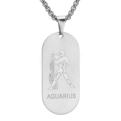 Stainless Ssteel Box Chain Oval with Constellation Pendant Necklaces for Men and Women PW-WG1F1EC-06-1