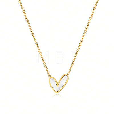 Heart Stainless Steel & Natural Shell Pendant Necklaces & Stud Earrings Sets FS-WG4CC15-02-1
