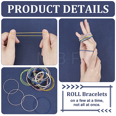 BENECREAT 40Pcs 10 Colors Steel Wire Round Snake Chain Bracelets Set BJEW-BC0001-04-1