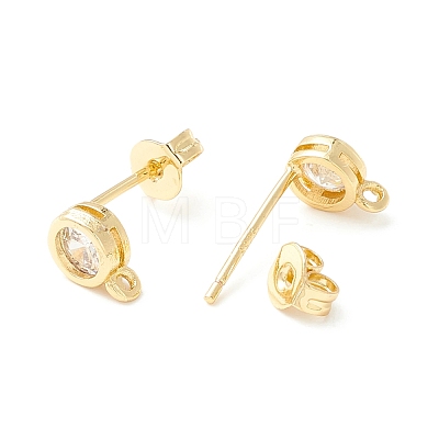 Rack Plating Brass Micro Pave Cubic Zirconia Stud Earring Findings KK-D073-29G-1