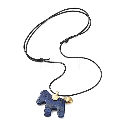 Natural Lapis Lazuli Horse Pendant Adjustable Black Korean Waxed Polyester Cord Neckalces NJEW-JN06355-03-1