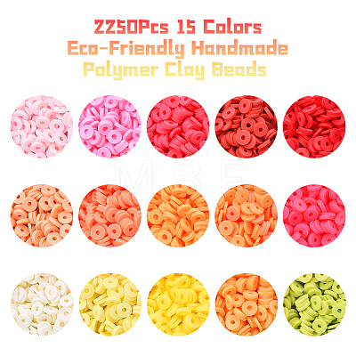 2250Pcs 15 Colors Eco-Friendly Handmade Polymer Clay Beads CLAY-YW0001-25B-1