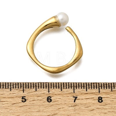 304 Stainless Steel with Imitation Pearl Cuff Open Rings for Women RJEW-Z144-01G-02-1