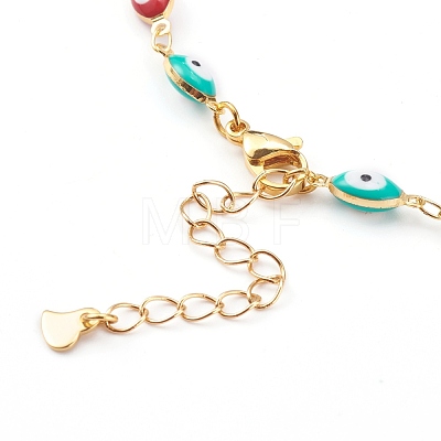 Brass Enamel Evil Eye Link Chain Necklaces NJEW-JN03370-1
